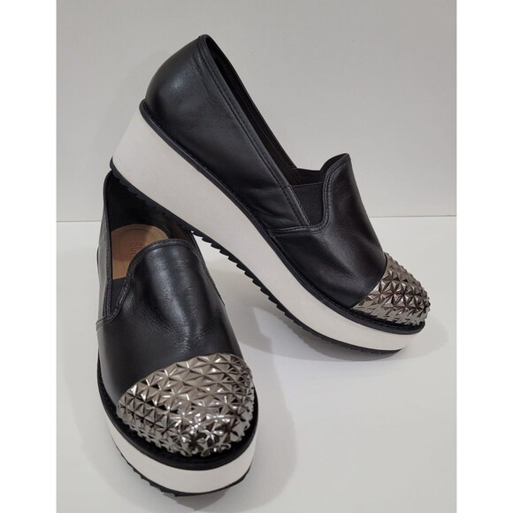 Schutz Platform Black Leather Slip On Studded Women Shoes EU-39 US-8.5 - Picture 1 of 10